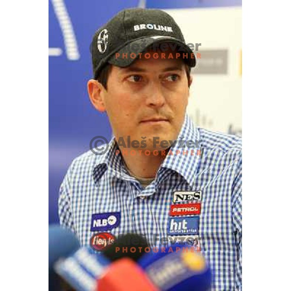 Rasto Aznoh at press conference after Tina Maze\'s first World cup victory in downhill at race in St.Moritz. Conference was held in Ljubljana, Slovenia on 11.2.2008 