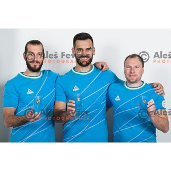 Aleksander Vojcic, Mensud Julevic and Boris Jersin basketball 3x3 team candidates for Slovenia team at second edition of European Olympic games in Minsk, Belorussia at official photo shooting in Ljubljana on April 16, 2019