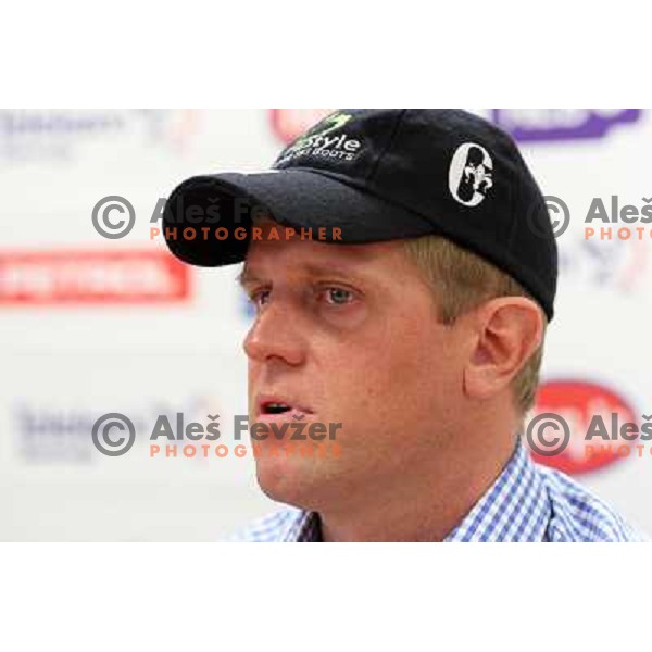 Klemen Bergant at press conference after Tina Maze\'s first World cup victory in downhill at race in St.Moritz. Conference was held in Ljubljana, Slovenia on 11.2.2008 