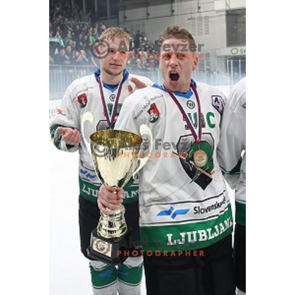 Ales Music of SZ Olimpija in action during Slovenian League ice-hockey match between SZ Olimpija and SIJ Acroni Jesenice in Tivoli Hall, Ljubljana, Slovenia on April 25, 2019