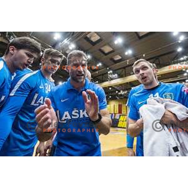 Tomaz Ocvirk in action during 1.NLB league handball match between Gorenje and Celje Pivovarna Lasko in Red Hall, Velenje on April 27, 2019