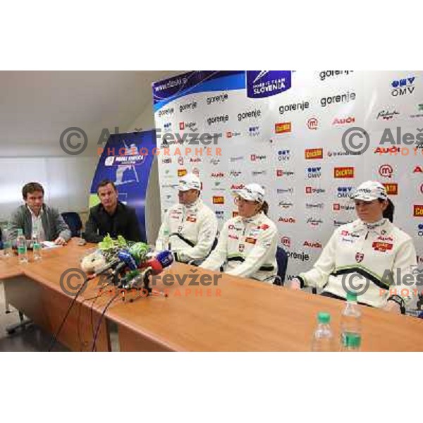 Tomi Trbovc, Primoz Ulaga,Marko Gracer, Petra Majdic and Katja Visnar (left to right) at press conference of Slovenian Nordic team in Ljubljana, Slovenia on 11.2.2008 