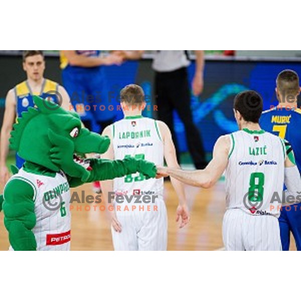 Aleksandar Lazic in action during Nova KBM league quarter final basketball match between Petrol Olimpija - GGD Sencur, , Arena Stozice, Ljubljana, Slovenia on April 30, 2019