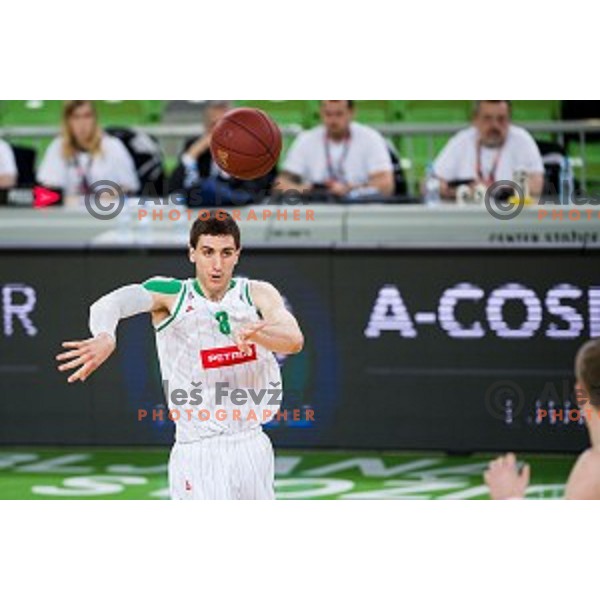 Aleksandar Lazic in action during Nova KBM league quarter final basketball match between Petrol Olimpija - GGD Sencur, , Arena Stozice, Ljubljana, Slovenia on April 30, 2019