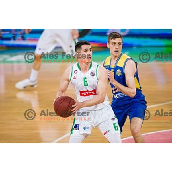 Jan Span, Jan Novak in action during Nova KBM league quarter final basketball match between Petrol Olimpija - GGD Sencur, , Arena Stozice, Ljubljana, Slovenia on April 30, 2019
