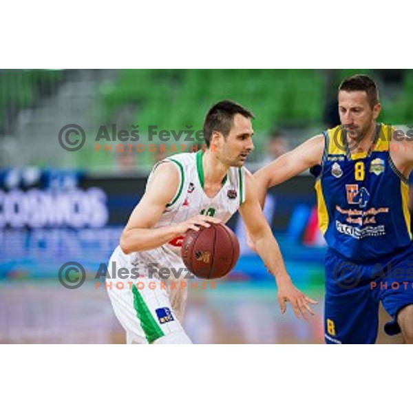 Domen Lorbek, Ramo Rizvic in action during Nova KBM league quarter final basketball match between Petrol Olimpija - GGD Sencur, , Arena Stozice, Ljubljana, Slovenia on April 30, 2019