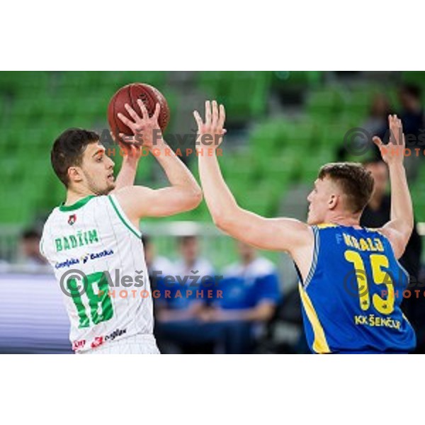 Roko Badzim, David Kralj in action during Nova KBM league quarter final basketball match between Petrol Olimpija - GGD Sencur, , Arena Stozice, Ljubljana, Slovenia on April 30, 2019