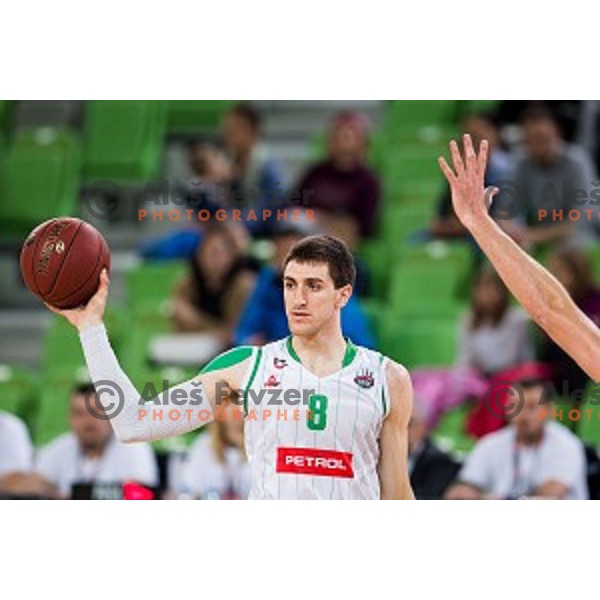 Aleksandar Lazic in action during Nova KBM league quarter final basketball match between Petrol Olimpija - GGD Sencur, , Arena Stozice, Ljubljana, Slovenia on April 30, 2019