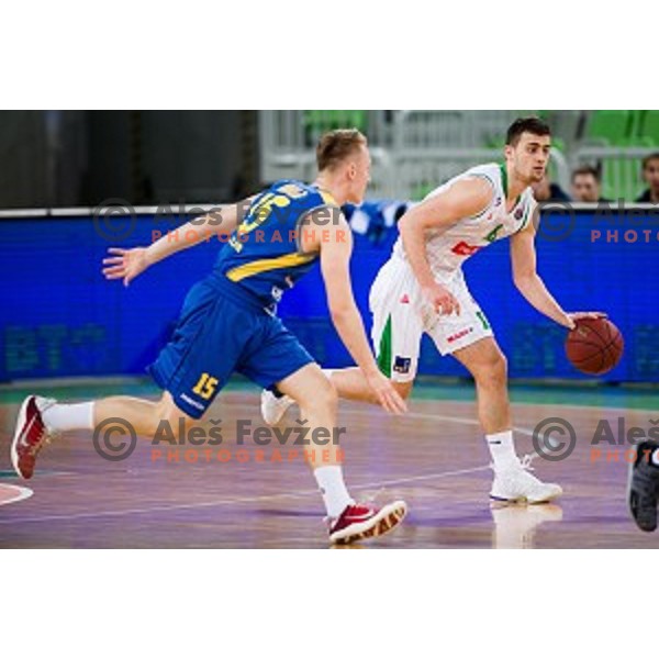 Roko Badzim in action during Nova KBM league quarter final basketball match between Petrol Olimpija - GGD Sencur, , Arena Stozice, Ljubljana, Slovenia on April 30, 2019