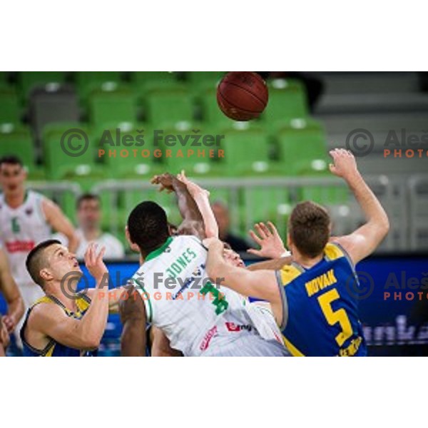 Dino Muric, Luka Samanic in action during Nova KBM league quarter final basketball match between Petrol Olimpija - GGD Sencur, , Arena Stozice, Ljubljana, Slovenia on April 30, 2019