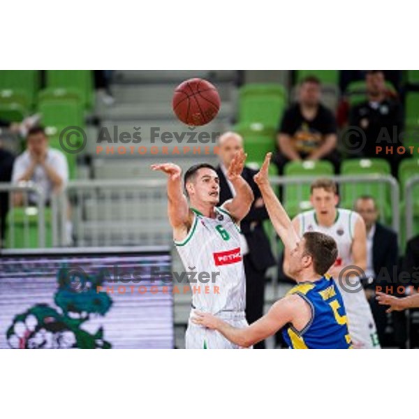 Jan Span in action during Nova KBM league quarter final basketball match between Petrol Olimpija - GGD Sencur, , Arena Stozice, Ljubljana, Slovenia on April 30, 2019