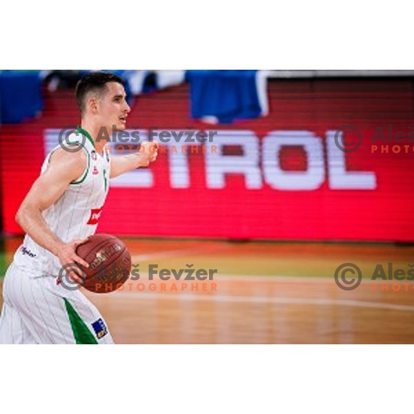 Jan Span in action during Nova KBM league quarter final basketball match between Petrol Olimpija - GGD Sencur, , Arena Stozice, Ljubljana, Slovenia on April 30, 2019