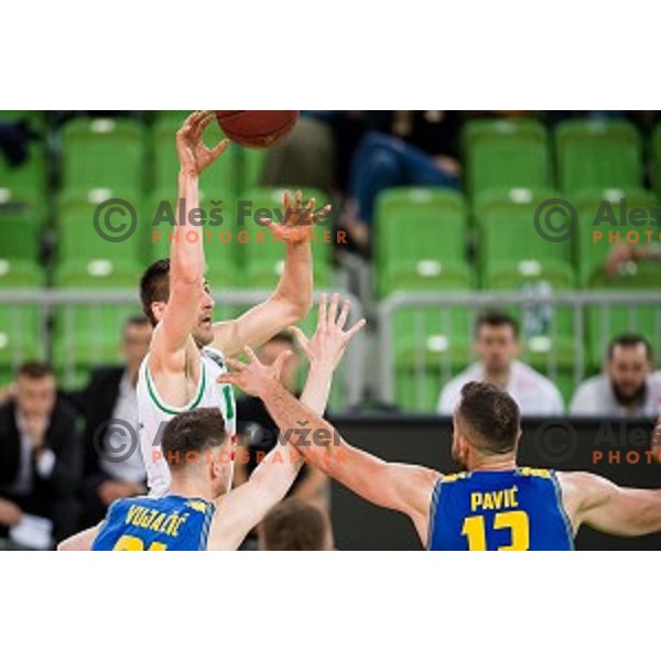in action during Nova KBM league quarter final basketball match between Petrol Olimpija - GGD Sencur, , Arena Stozice, Ljubljana, Slovenia on April 30, 2019