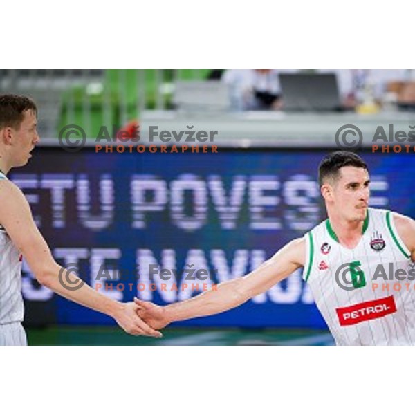 in action during Nova KBM league quarter final basketball match between Petrol Olimpija - GGD Sencur, , Arena Stozice, Ljubljana, Slovenia on April 30, 2019
