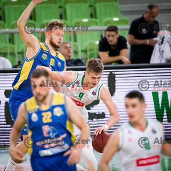 Luka Samunic in action during Nova KBM league quarter final basketball match between Petrol Olimpija - GGD Sencur, , Arena Stozice, Ljubljana, Slovenia on April 30, 2019