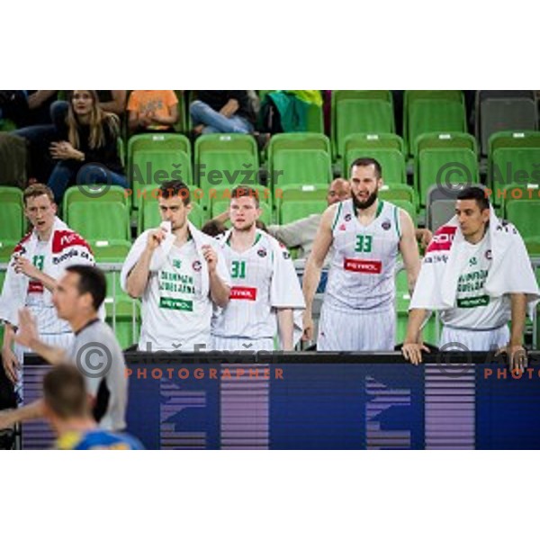 Olimpija bench in action during Nova KBM league quarter final basketball match between Petrol Olimpija - GGD Sencur, , Arena Stozice, Ljubljana, Slovenia on April 30, 2019