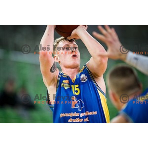 David Kralj in action during Nova KBM league quarter final basketball match between Petrol Olimpija - GGD Sencur, , Arena Stozice, Ljubljana, Slovenia on April 30, 2019