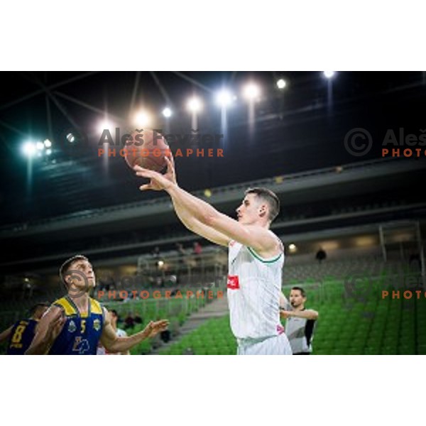 Jan Novak, Jan Span in action during Nova KBM league quarter final basketball match between Petrol Olimpija - GGD Sencur, , Arena Stozice, Ljubljana, Slovenia on April 30, 2019