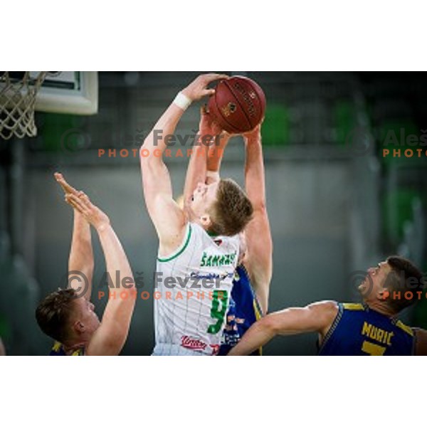 Luka Samanic in action during Nova KBM league quarter final basketball match between Petrol Olimpija - GGD Sencur, , Arena Stozice, Ljubljana, Slovenia on April 30, 2019