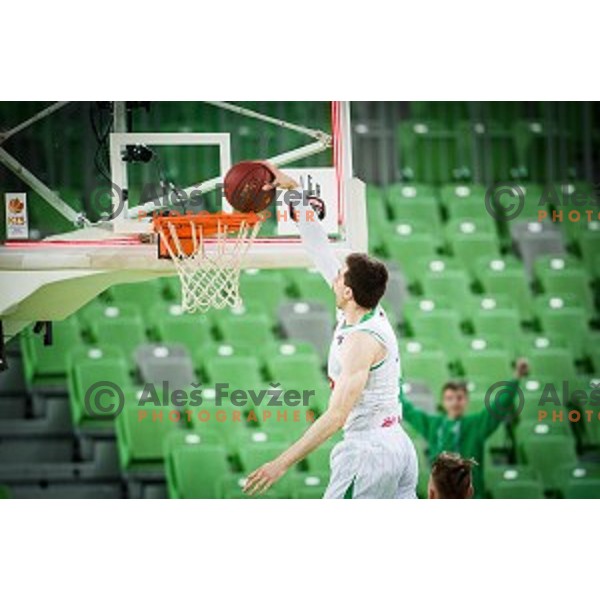 Aleksandar Lazic in action during Nova KBM league quarter final basketball match between Petrol Olimpija - GGD Sencur, , Arena Stozice, Ljubljana, Slovenia on April 30, 2019