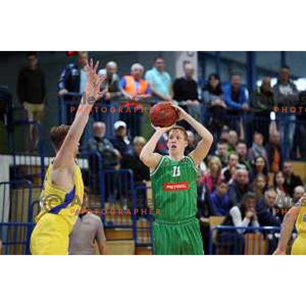 Miha Lapornik in action during Nova KBM league playoff basketball match between Sencur GGD and Petrol Olimpija in Sencur Sports Hall, Slovenia on May 4, 2019