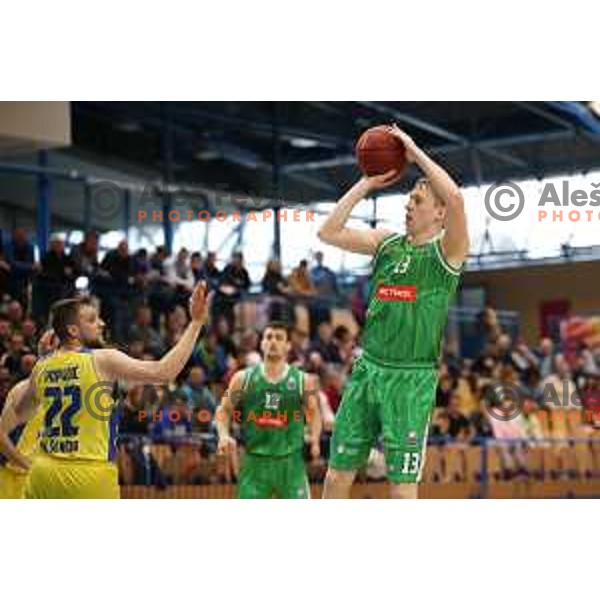 Miha Lapornik in action during Nova KBM league playoff basketball match between Sencur GGD and Petrol Olimpija in Sencur Sports Hall, Slovenia on May 4, 2019
