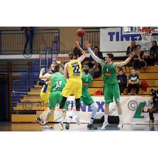 action during Nova KBM league playoff basketball match between Sencur GGD and Petrol Olimpija in Sencur Sports Hall, Slovenia on May 4, 2019