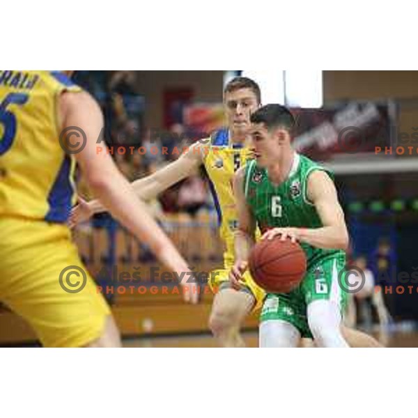 Jan Novak and Jan Span in action during Nova KBM league playoff basketball match between Sencur GGD and Petrol Olimpija in Sencur Sports Hall, Slovenia on May 4, 2019