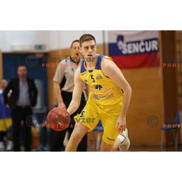 Jan Novak in action during Nova KBM league playoff basketball match between Sencur GGD and Petrol Olimpija in Sencur Sports Hall, Slovenia on May 4, 2019