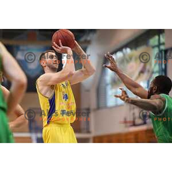 Ramo Rizvic in action during Nova KBM league playoff basketball match between Sencur GGD and Petrol Olimpija in Sencur Sports Hall, Slovenia on May 4, 2019