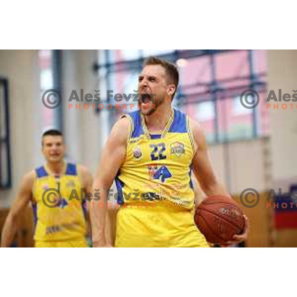 Marko Popadic in action during Nova KBM league playoff basketball match between Sencur GGD and Petrol Olimpija in Sencur Sports Hall, Slovenia on May 4, 2019