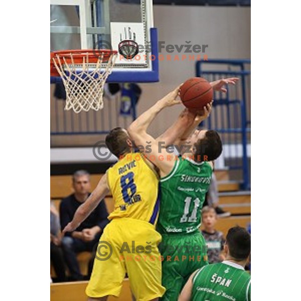 action during Nova KBM league playoff basketball match between Sencur GGD and Petrol Olimpija in Sencur Sports Hall, Slovenia on May 4, 2019