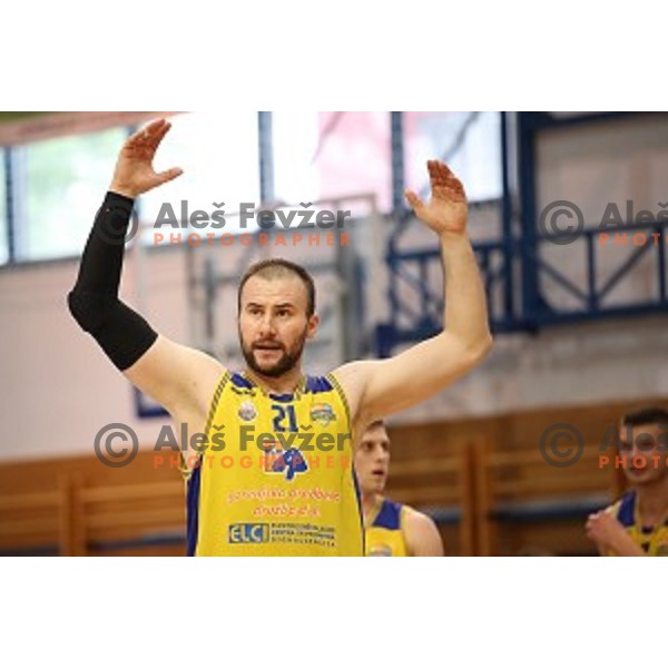 Ismet Sejfic in action during Nova KBM league playoff basketball match between Sencur GGD and Petrol Olimpija in Sencur Sports Hall, Slovenia on May 4, 2019
