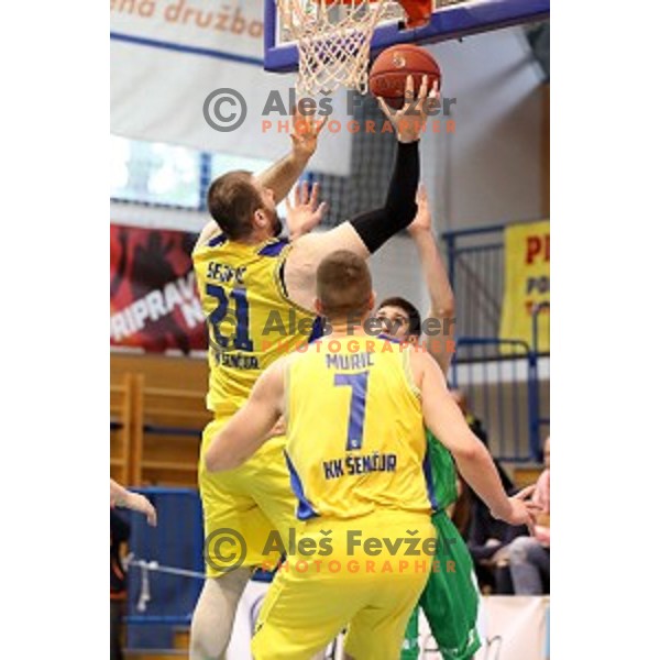 action during Nova KBM league playoff basketball match between Sencur GGD and Petrol Olimpija in Sencur Sports Hall, Slovenia on May 4, 2019