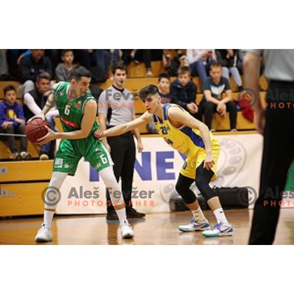 action during Nova KBM league playoff basketball match between Sencur GGD and Petrol Olimpija in Sencur Sports Hall, Slovenia on May 4, 2019