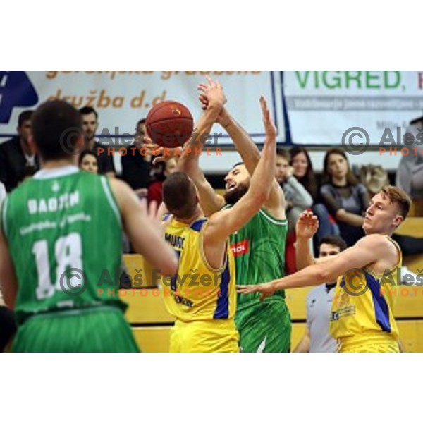 action during Nova KBM league playoff basketball match between Sencur GGD and Petrol Olimpija in Sencur Sports Hall, Slovenia on May 4, 2019