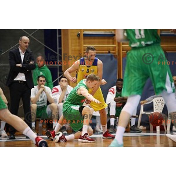 Miha Lapornik in action during Nova KBM league playoff basketball match between Sencur GGD and Petrol Olimpija in Sencur Sports Hall, Slovenia on May 4, 2019