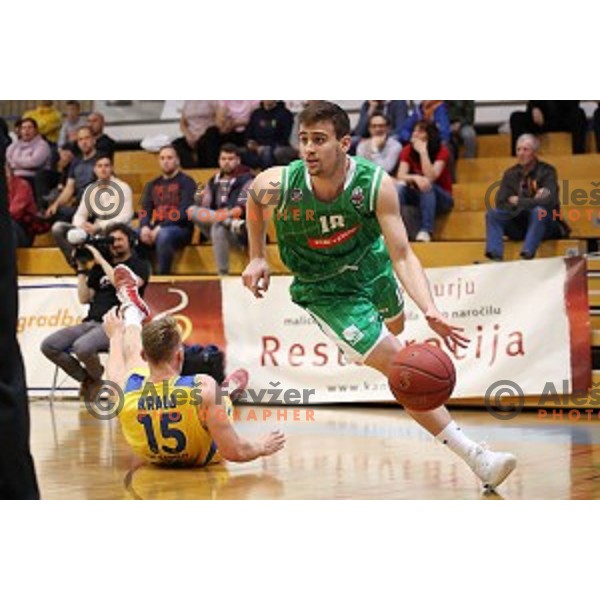 action during Nova KBM league playoff basketball match between Sencur GGD and Petrol Olimpija in Sencur Sports Hall, Slovenia on May 4, 2019