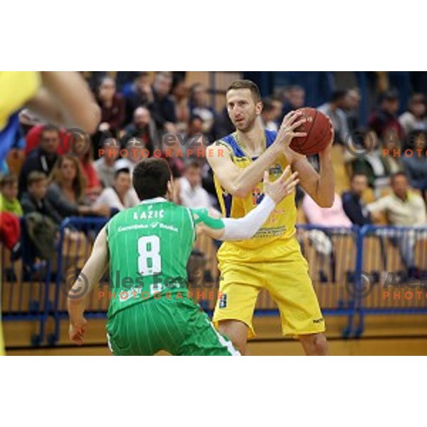 Ramo Rizvic in action during Nova KBM league playoff basketball match between Sencur GGD and Petrol Olimpija in Sencur Sports Hall, Slovenia on May 4, 2019