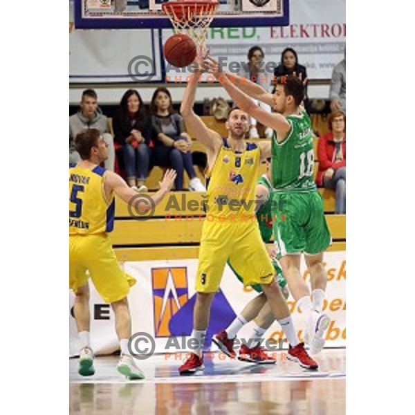 Ramo Rizvic in action during Nova KBM league playoff basketball match between Sencur GGD and Petrol Olimpija in Sencur Sports Hall, Slovenia on May 4, 2019