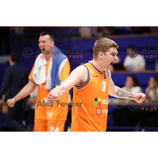 Miroslav Pasaljic in action during Nova KBM league playoff basketball match between Helios Suns and Hopsi Polzela in Domzale Sports Hall, Slovenia on May 4, 2019