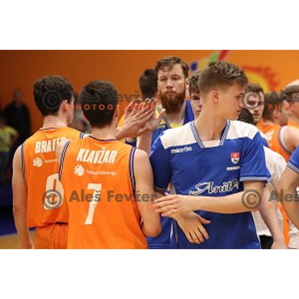 action during Nova KBM league playoff basketball match between Helios Suns and Hopsi Polzela in Domzale Sports Hall, Slovenia on May 4, 2019