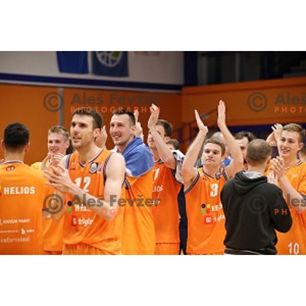 Jure Besedic, Miroslav Pasaljic during Nova KBM league playoff basketball match between Helios Suns and Hopsi Polzela in Domzale Sports Hall, Slovenia on May 4, 2019