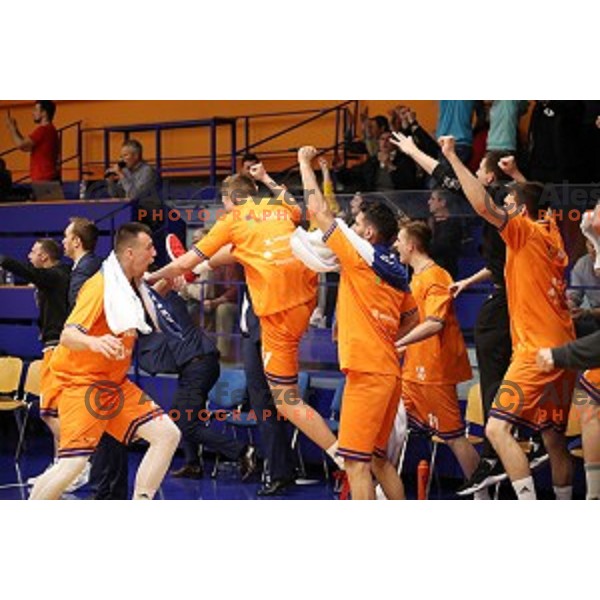 action during Nova KBM league playoff basketball match between Helios Suns and Hopsi Polzela in Domzale Sports Hall, Slovenia on May 4, 2019