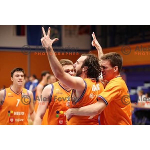 Nikola Gajic in action during Nova KBM league playoff basketball match between Helios Suns and Hopsi Polzela in Domzale Sports Hall, Slovenia on May 4, 2019