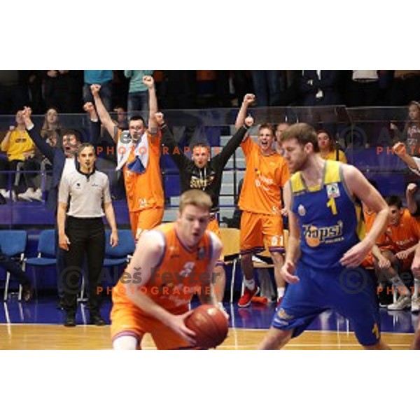 Jure Besedic in action during Nova KBM league playoff basketball match between Helios Suns and Hopsi Polzela in Domzale Sports Hall, Slovenia on May 4, 2019
