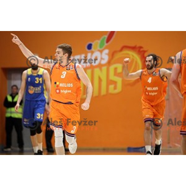 Miroslav Pasaljic in action during Nova KBM league playoff basketball match between Helios Suns and Hopsi Polzela in Domzale Sports Hall, Slovenia on May 4, 2019