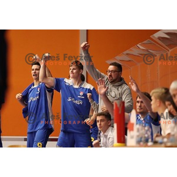 action during Nova KBM league playoff basketball match between Helios Suns and Hopsi Polzela in Domzale Sports Hall, Slovenia on May 4, 2019