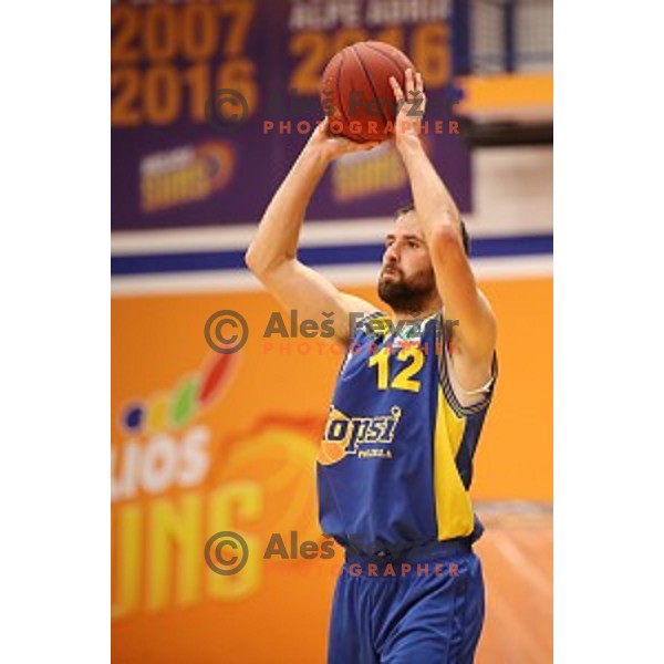 Sandi Cebular in action during Nova KBM league playoff basketball match between Helios Suns and Hopsi Polzela in Domzale Sports Hall, Slovenia on May 4, 2019