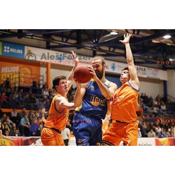 Aljaz Bratec in action during Nova KBM league playoff basketball match between Helios Suns and Hopsi Polzela in Domzale Sports Hall, Slovenia on May 4, 2019